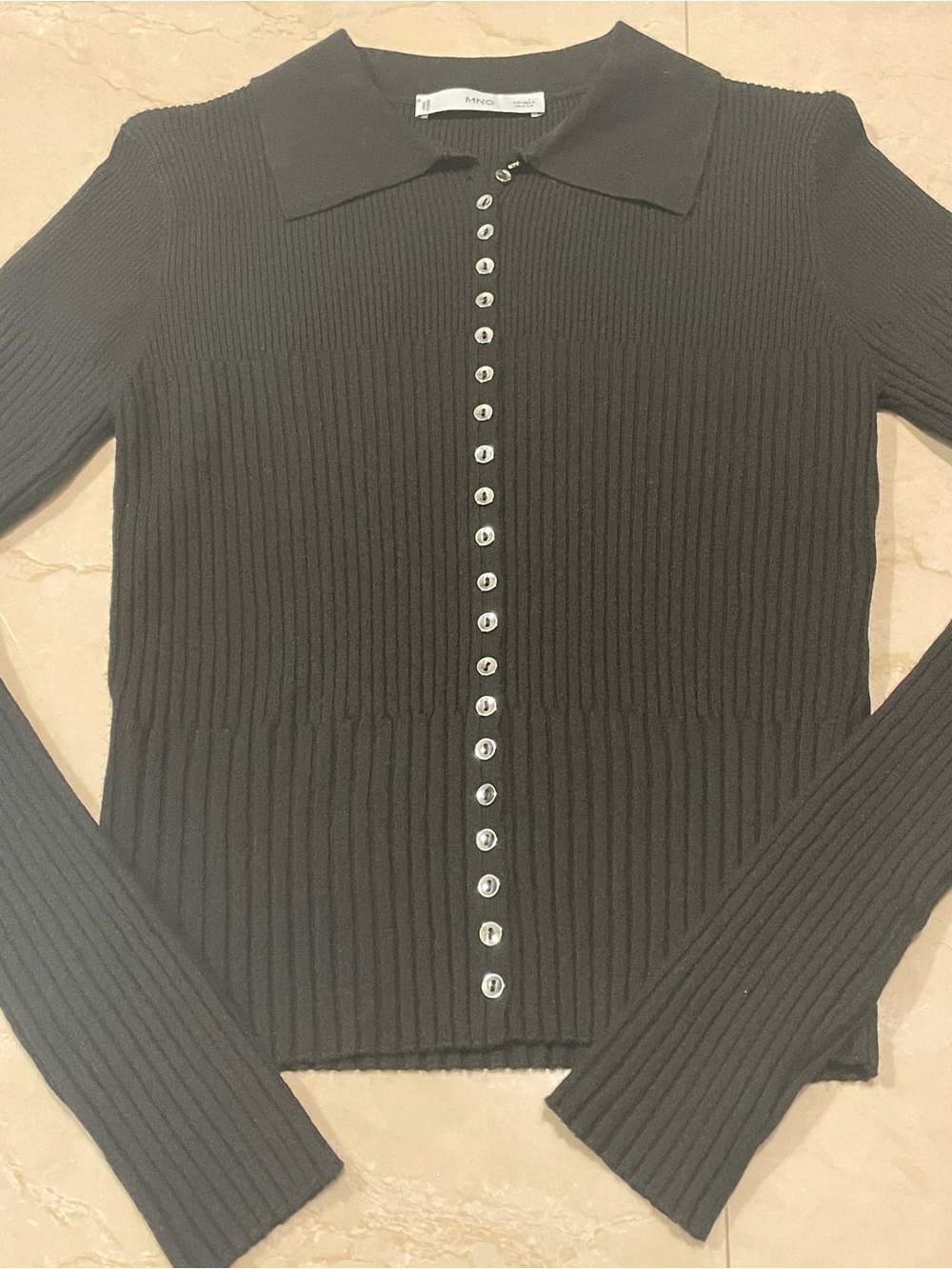 MNG Ribbed Collared Button Front Sweater Size Medium